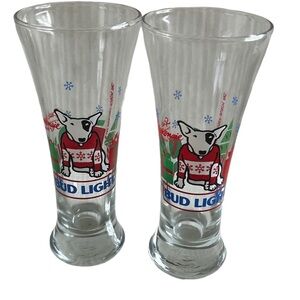 Set of 2 Bud Light Spuds Mackenzie Pilsner Beer Glass New Years Party Dog